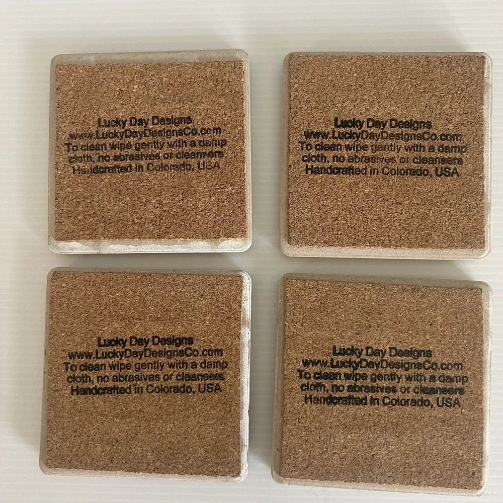Golf Theme Stone Coaster Set of 4 Handcrafted In Colorado USA Cork Backing